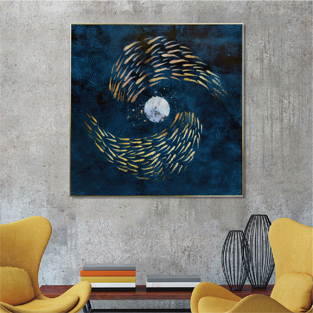 49折 - 北歐抽象板畫有框畫60x60-無限日環WA109