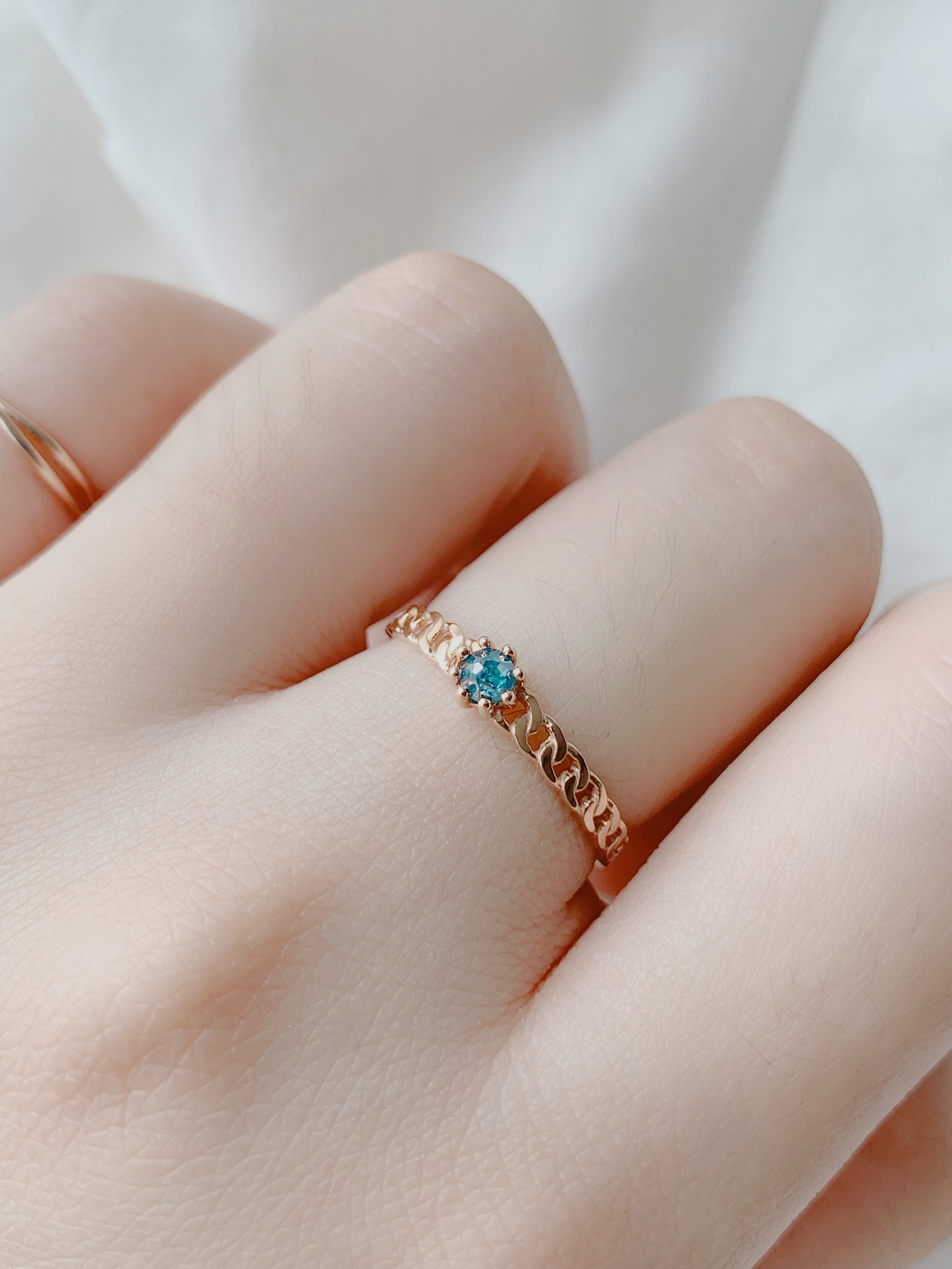 14k 鍊形八爪藍鑽戒指