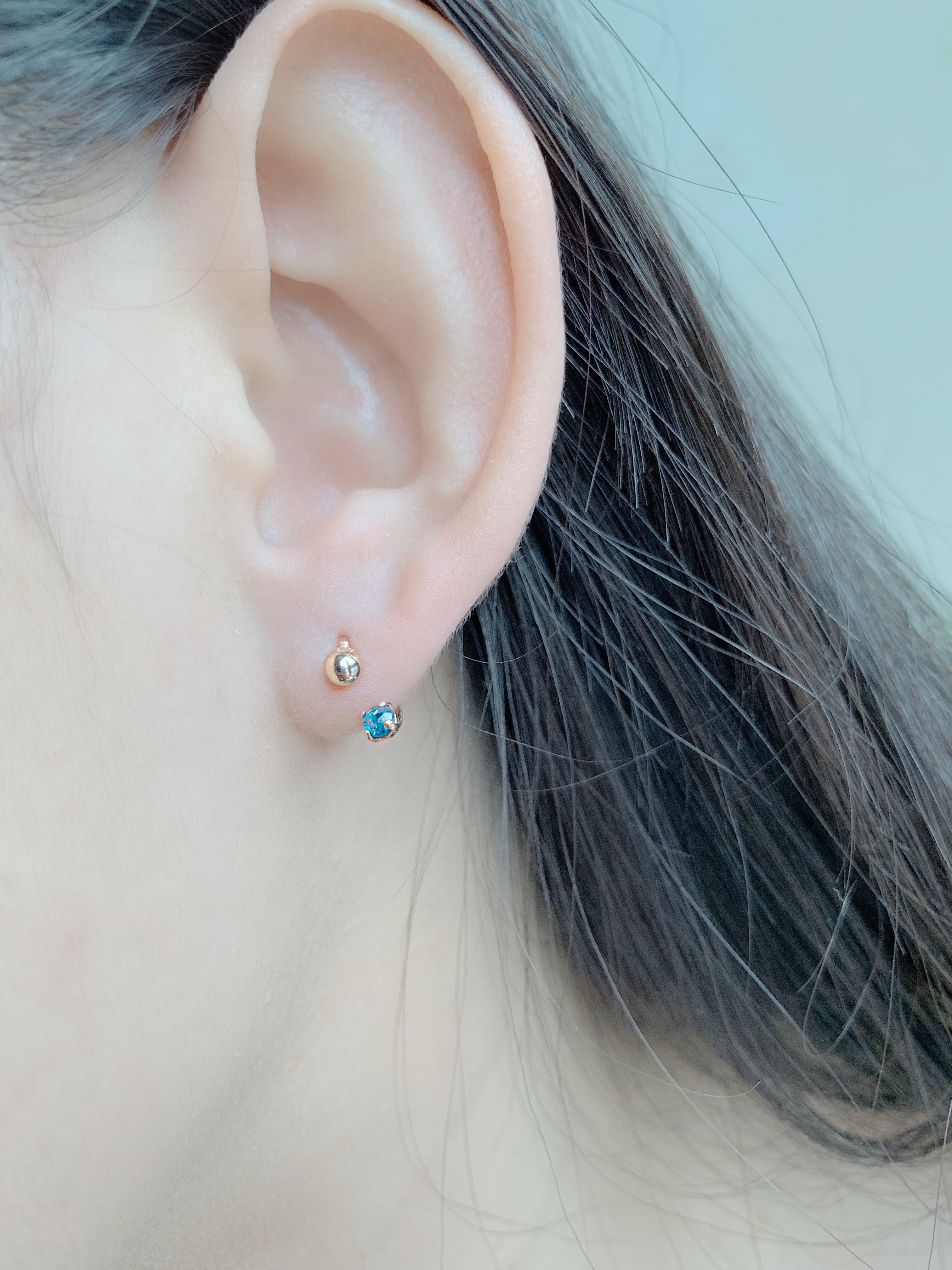 14k 流星鎚藍鑽轉珠耳環