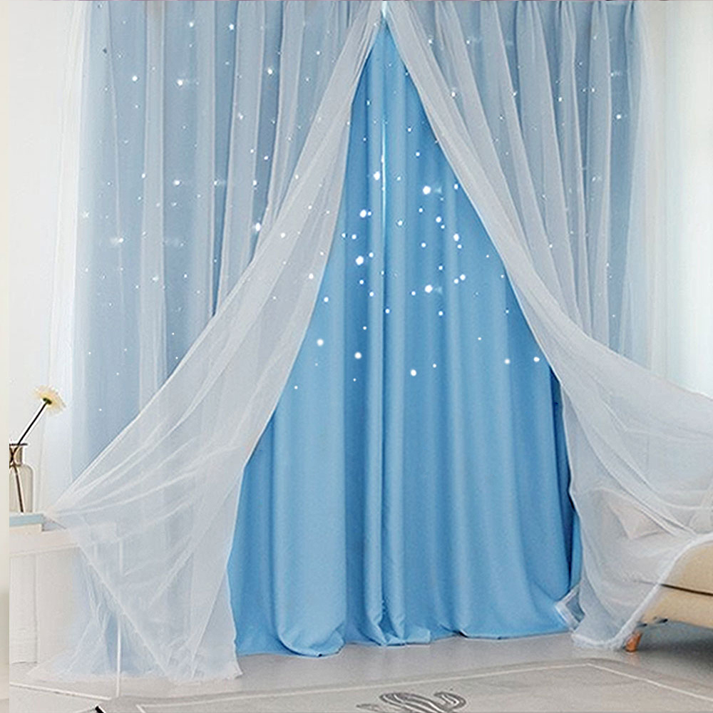 鏤空星星 • 粉藍 • 雙層窗簾