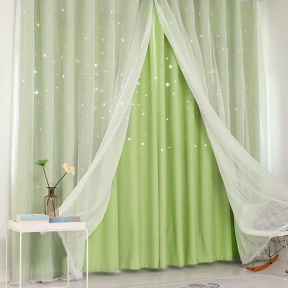 鏤空星星 • 粉綠 • 雙層窗簾