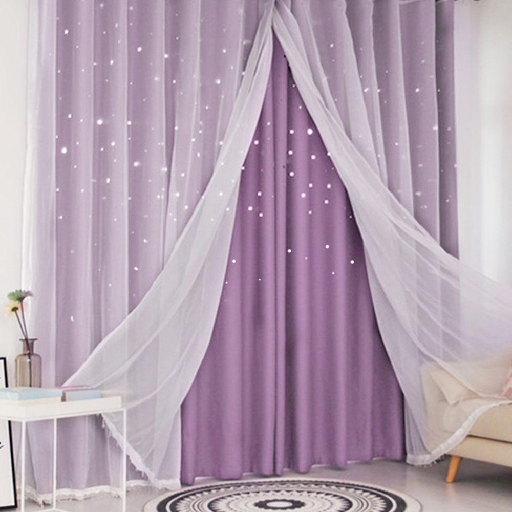 鏤空星星 • 粉紫 • 雙層窗簾