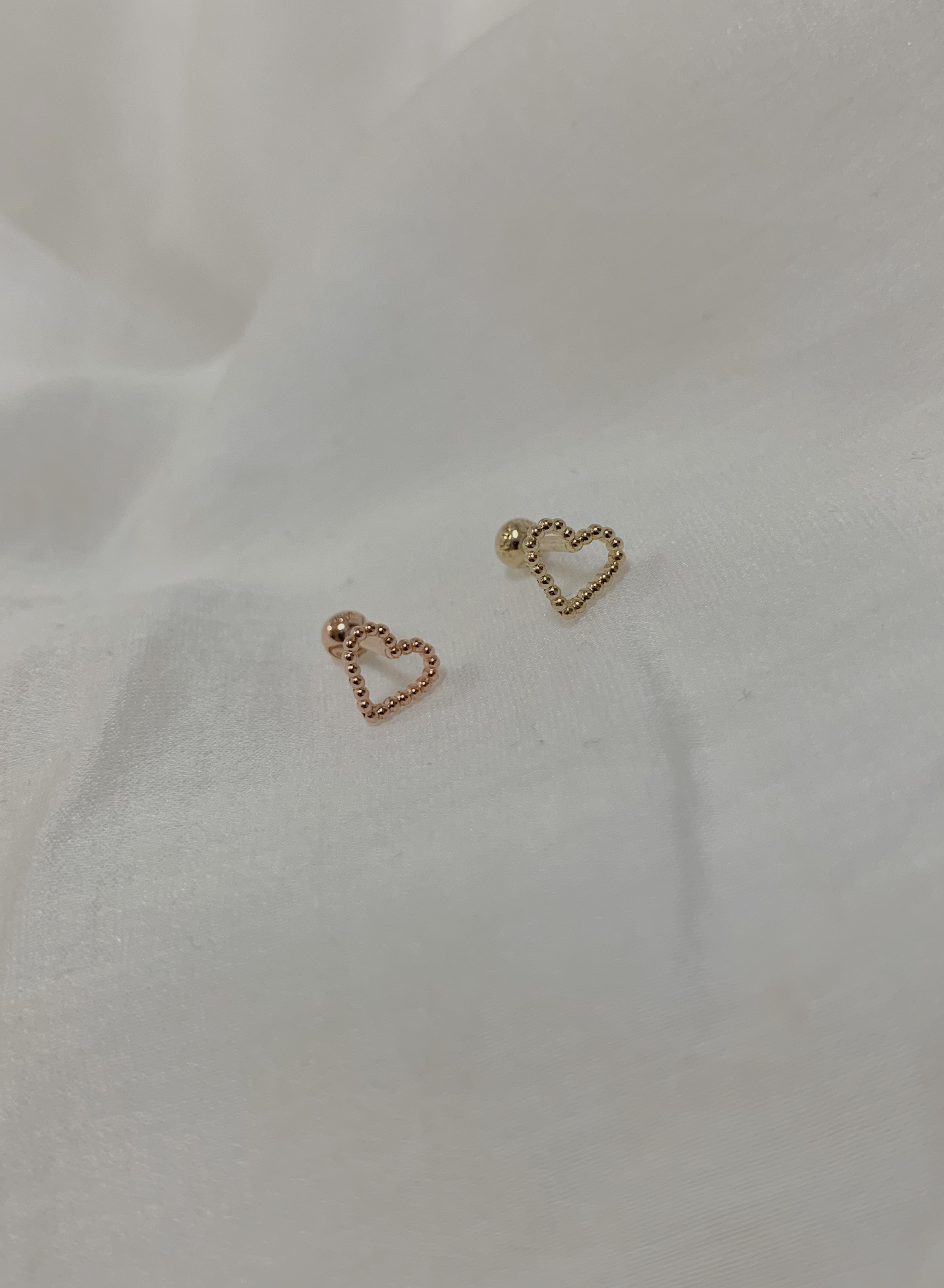 14k純金 麻花愛心轉珠耳環