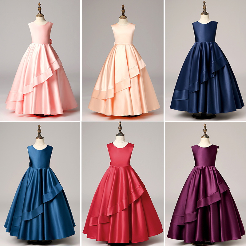 鍛面斜擺蝴蝶結禮服-長款