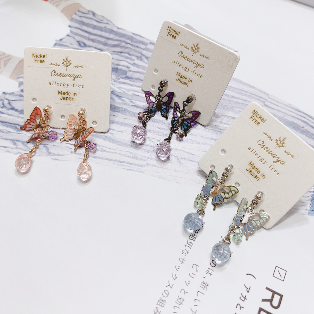 [日本制]  蝴蝶晶石耳環 (3款)