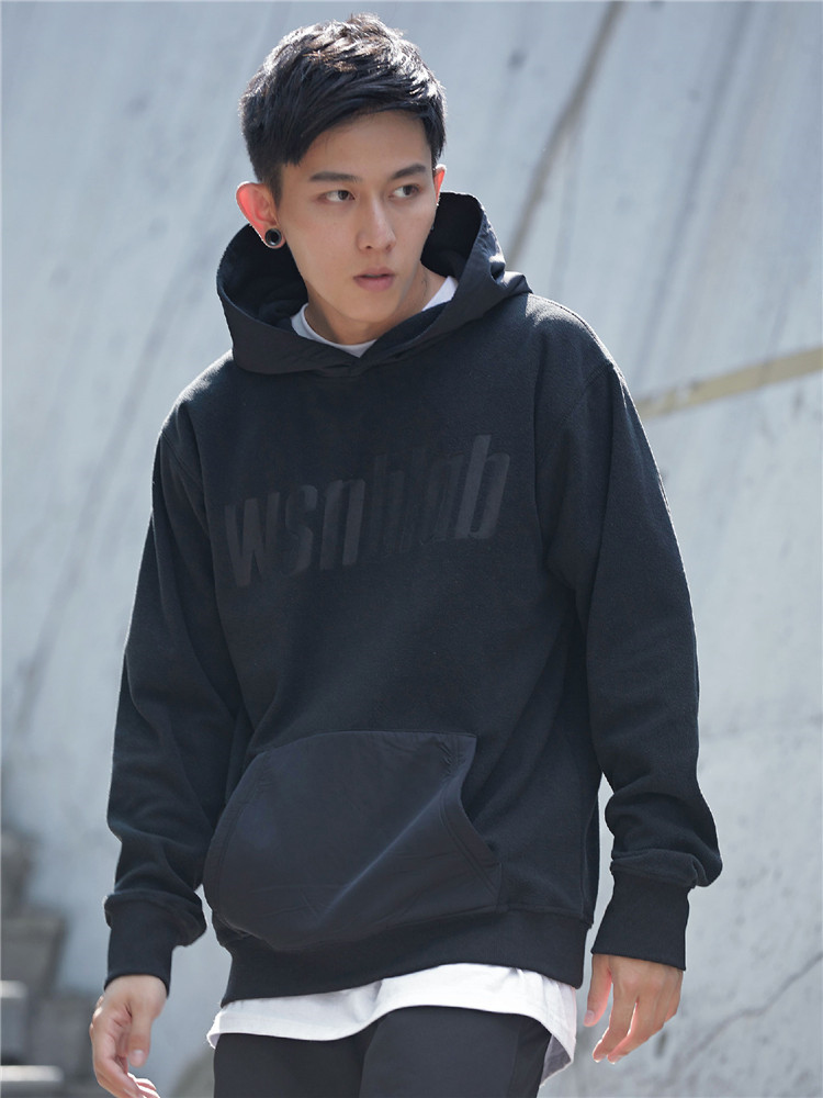 純色基礎植絨印花加絨厚連帽衛衣