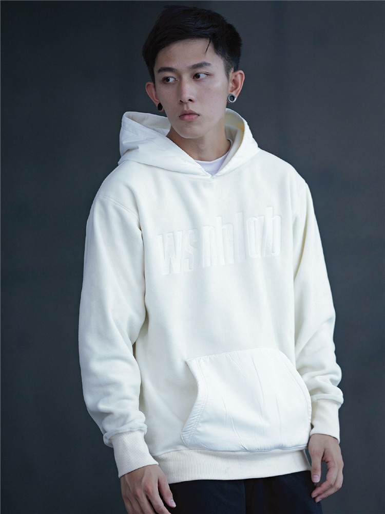 純色基礎植絨印花加絨厚連帽衛衣