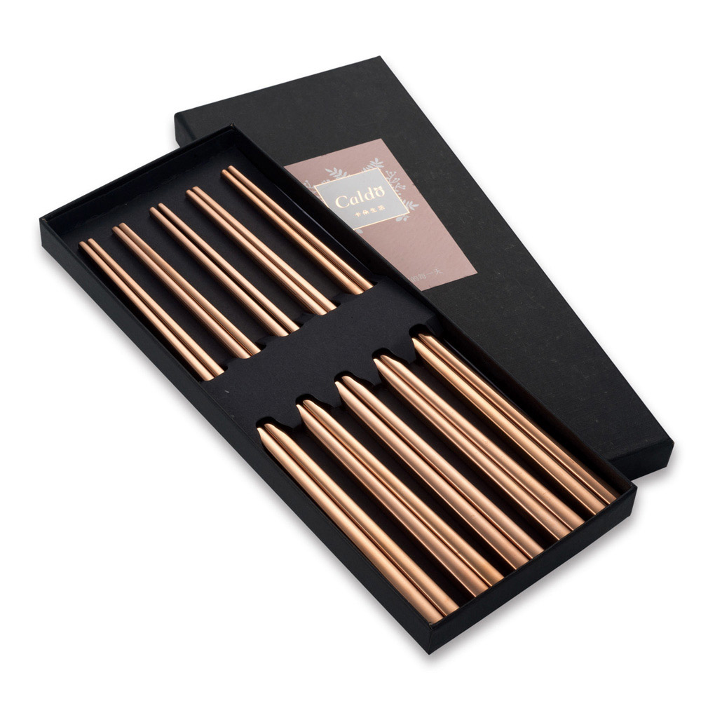 貴氣玫瑰金不鏽鋼筷5雙組(附精美盒)