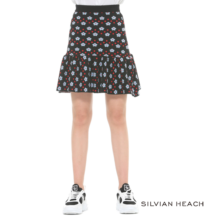 【silvian-heach】藍紅花版魚尾短裙