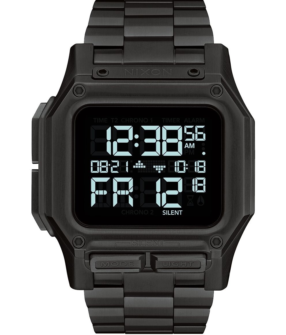 萬年鐘錶 - NIXON 尼克森 衝浪  REGULUS SS 街頭閃光 全黑不鏽鋼電子錶  A1268-001  錶徑46MM