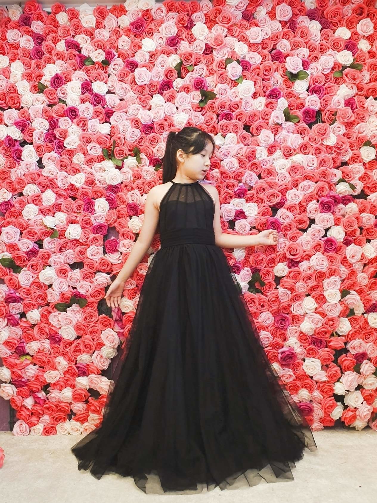 裸肩長款紗禮服