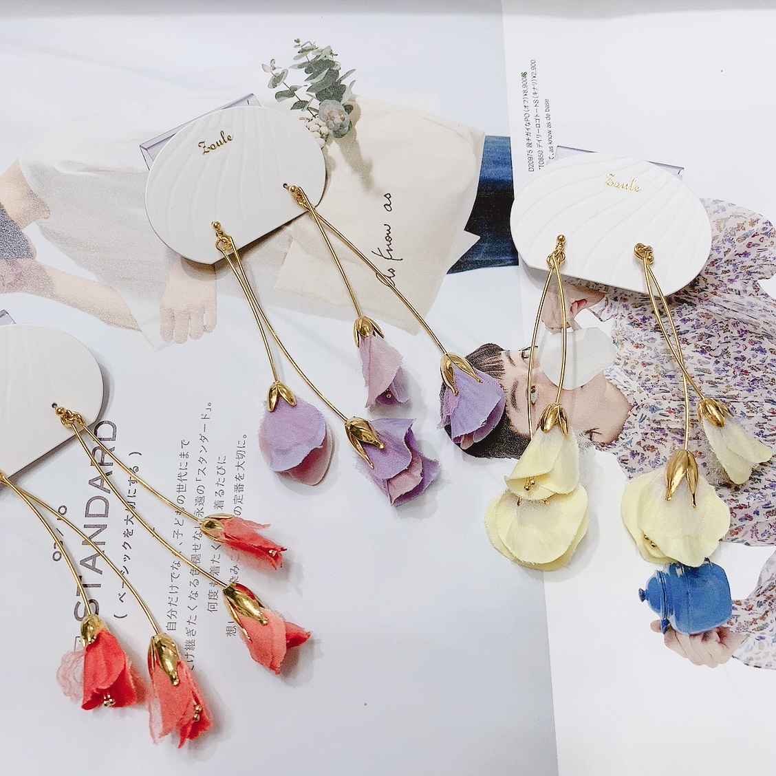 [網站限定優惠]【Zoule】日本Yuria人造花長吊耳環