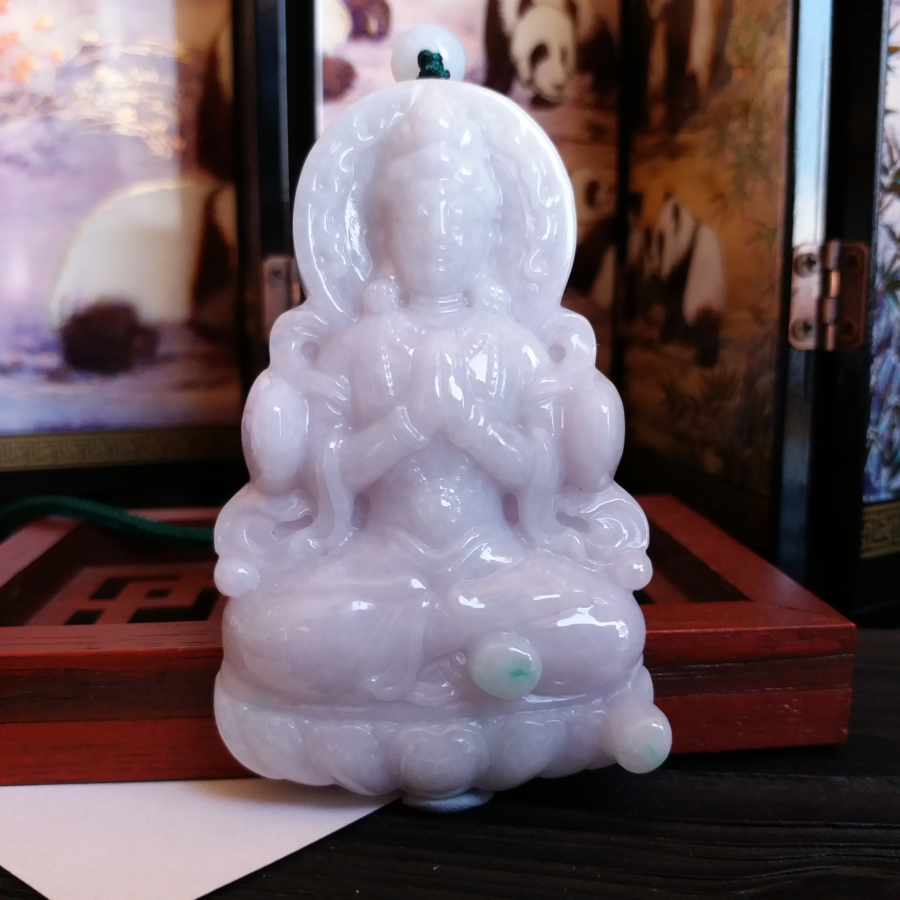 J1565 冰糯淡紫坐蓮大觀音吊牌