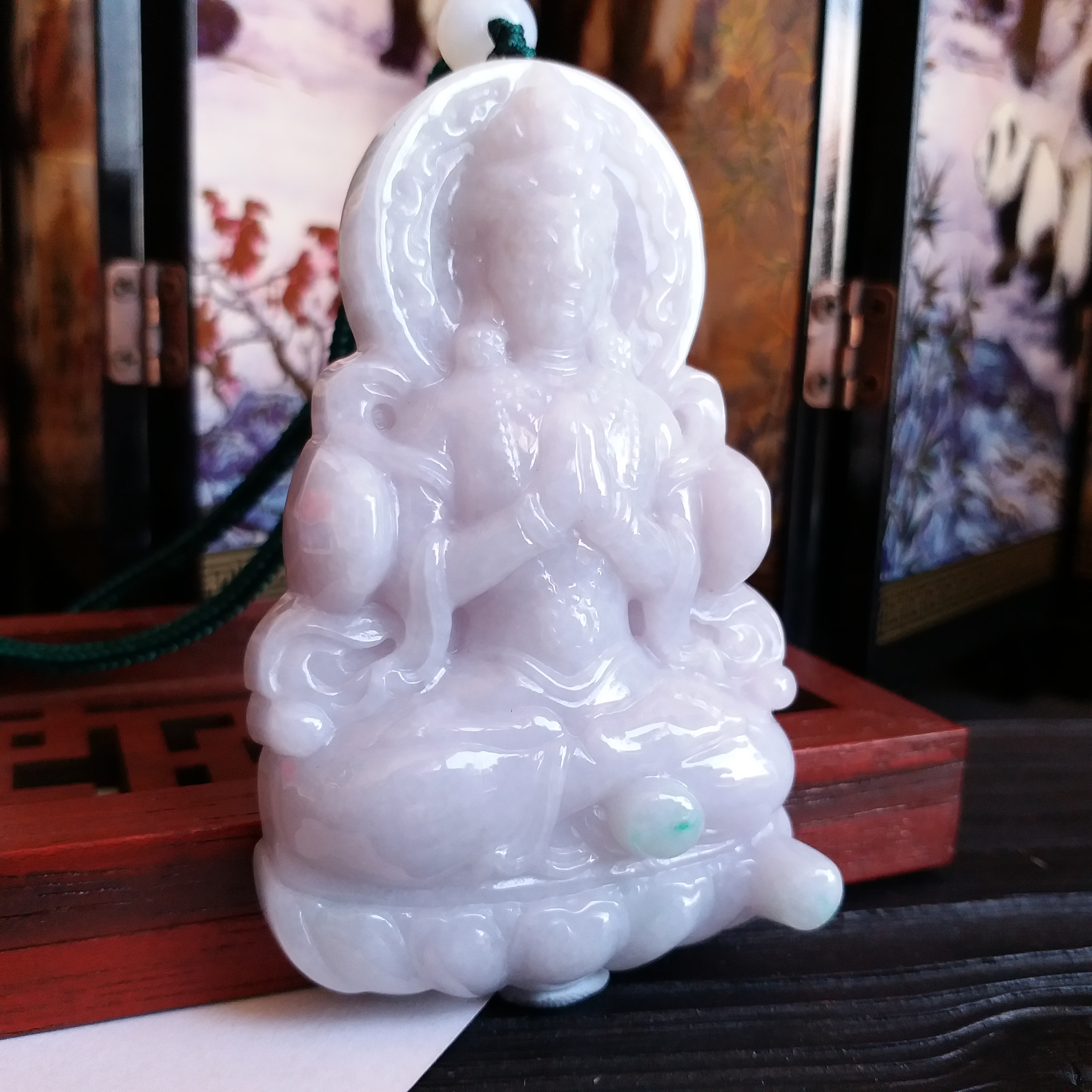 J1565 冰糯淡紫坐蓮大觀音吊牌