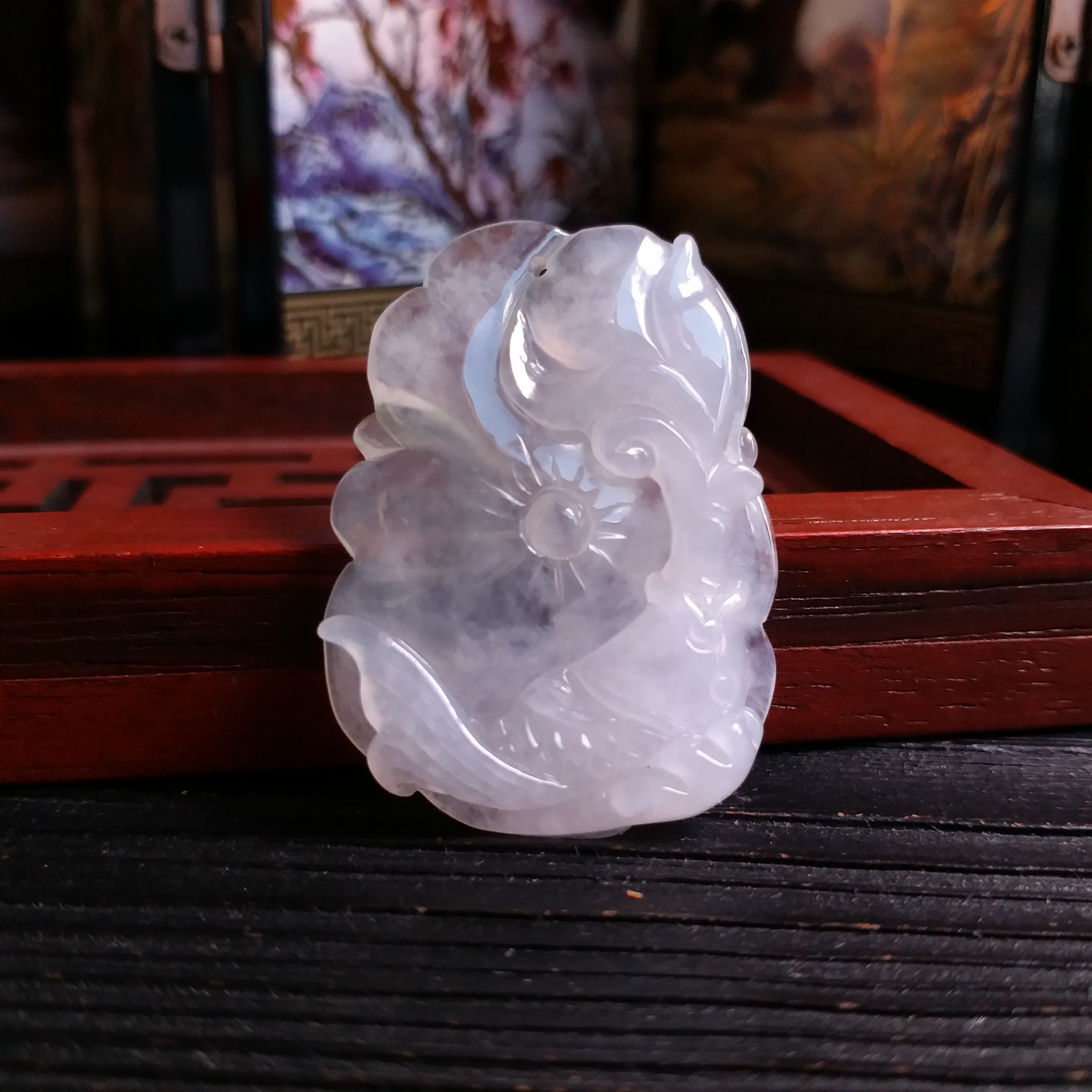 J1152 冰種荷葉年年有餘吊墜