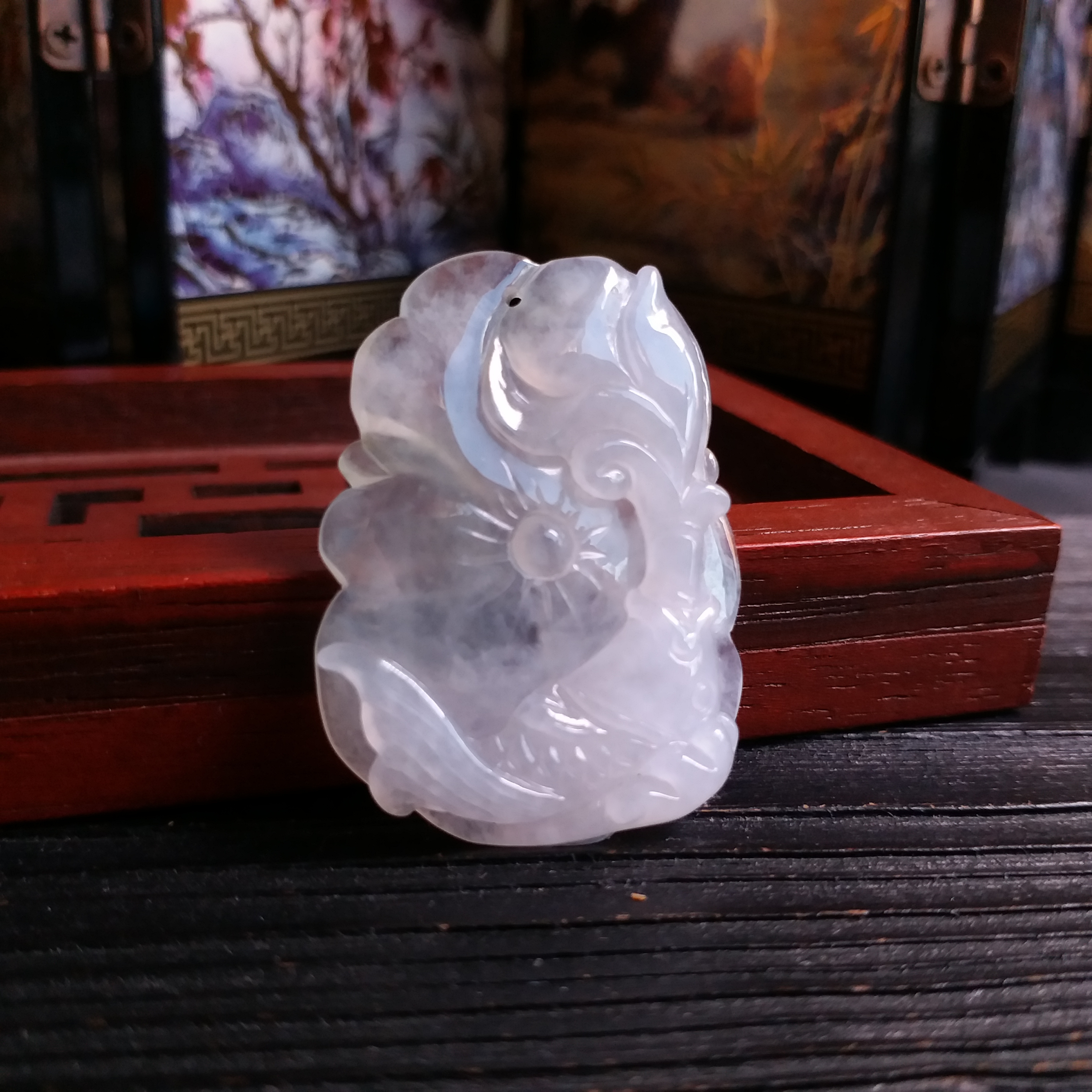 冰種荷葉年年有餘吊墜, 天然翡翠A玉, 緬甸玉, Jade, Jadeite