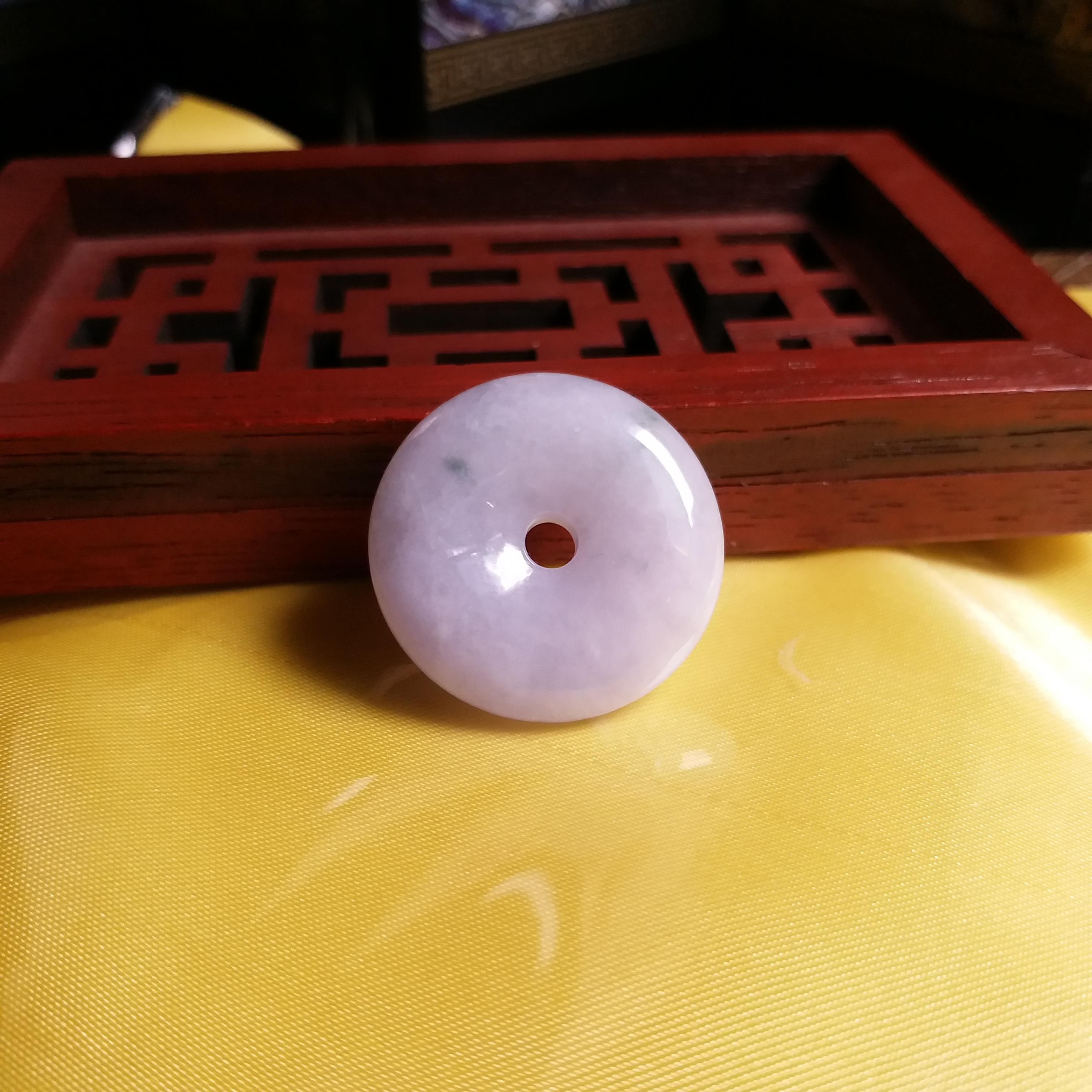 冰糯紫飄綠花平安扣 (26mm直徑), 天然翡翠A玉, 緬甸玉, Jade, Jadeite