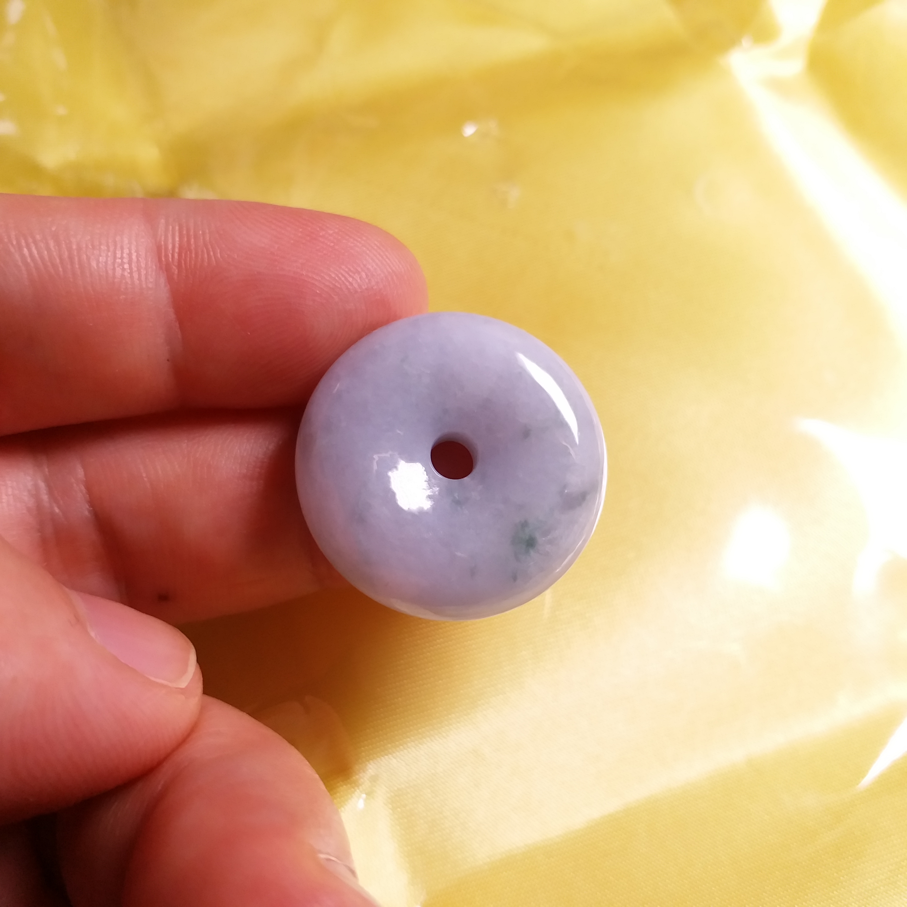 冰糯紫飄綠花平安扣 (25.3mm直徑), 天然翡翠A玉, 緬甸玉, Jade, Jadeite