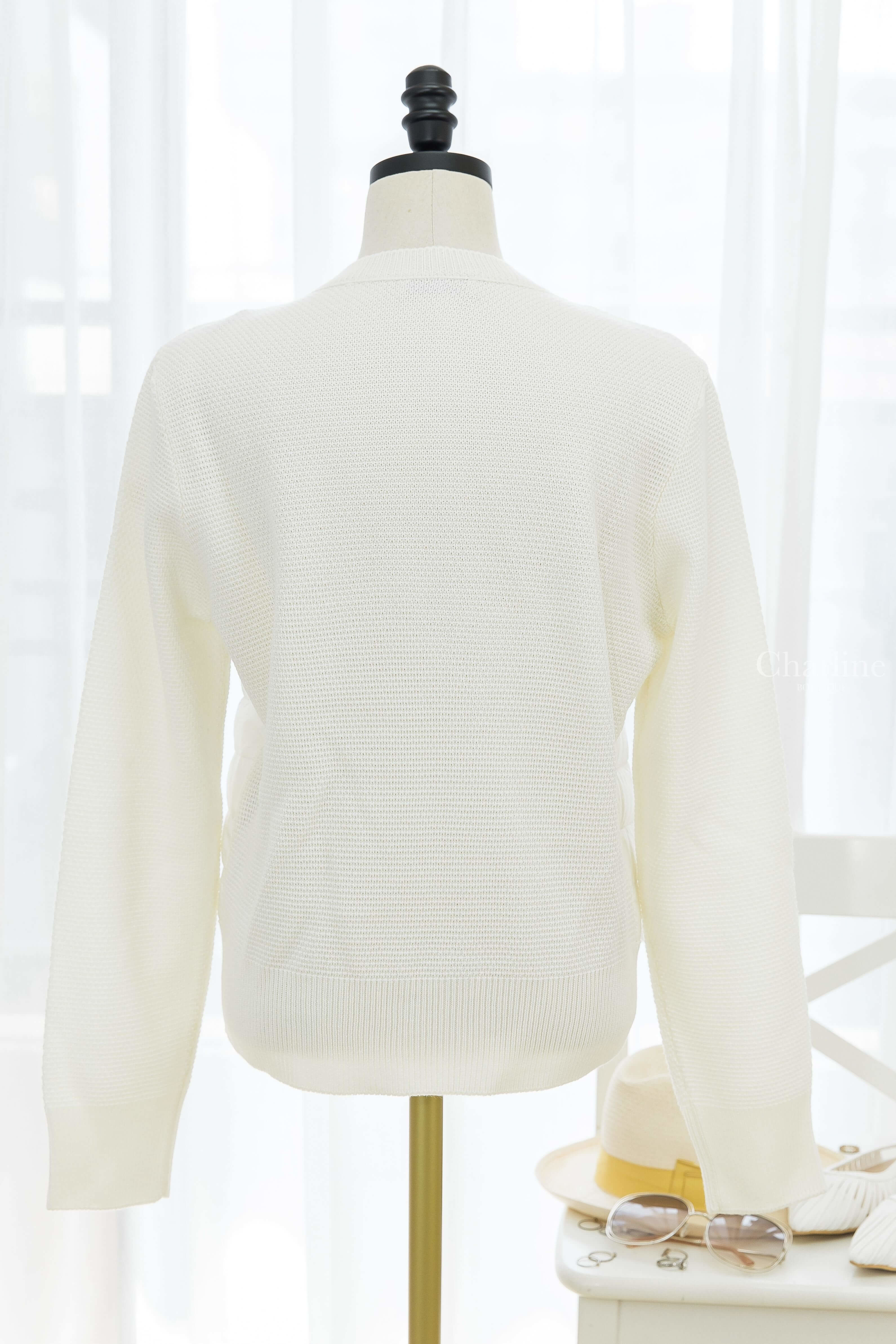 Moncler Wool And Nylon Cardigan 絲綢白拼接針織四口袋輕羽絨外套-Charline Boutique 精品代購