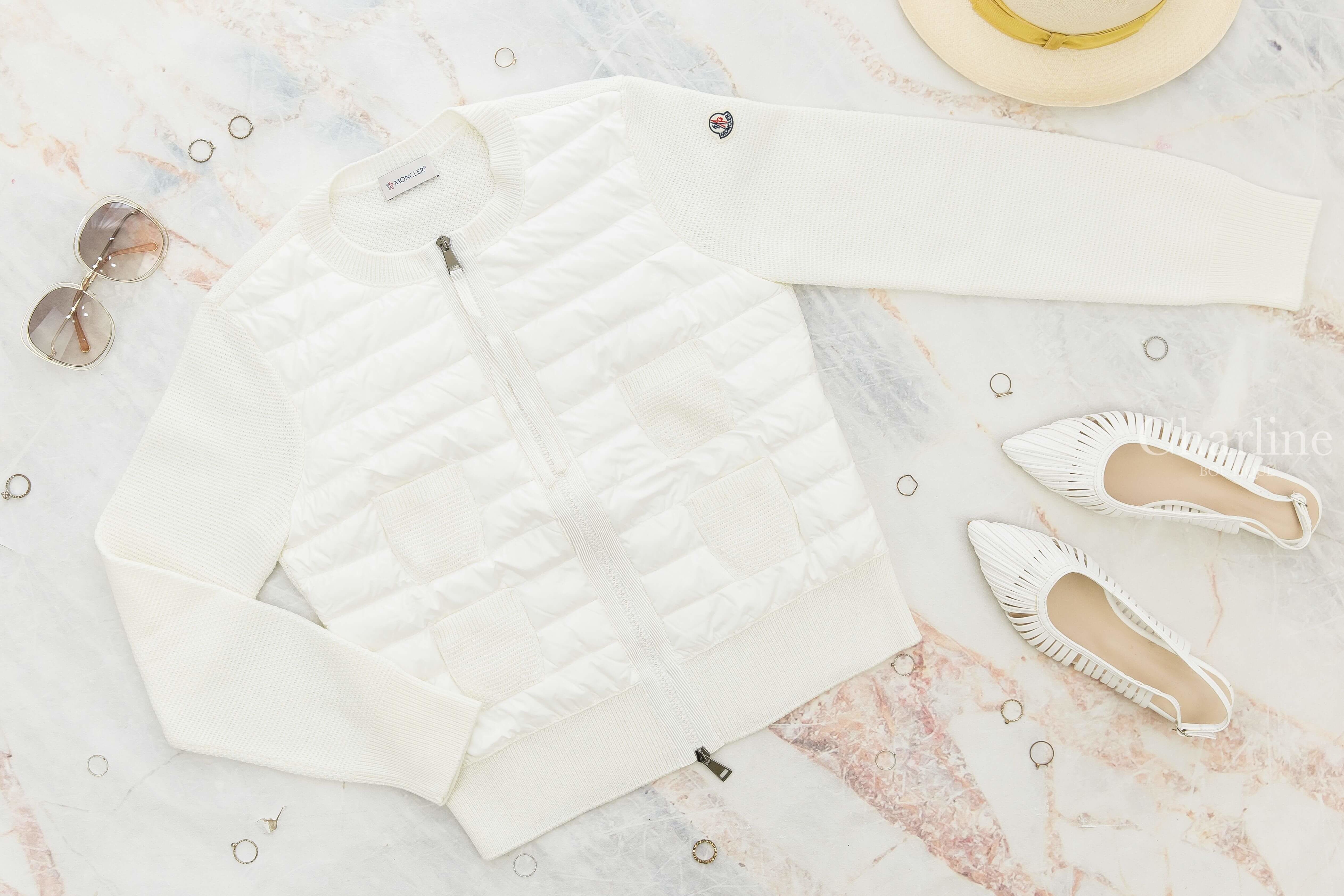 Moncler Wool And Nylon Cardigan 絲綢白拼接針織四口袋輕羽絨外套-Charline Boutique 精品代購