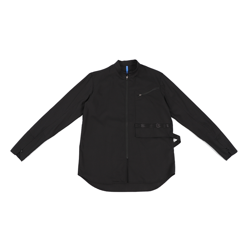 衣卡通立領拉鍊襯衫 - 黑