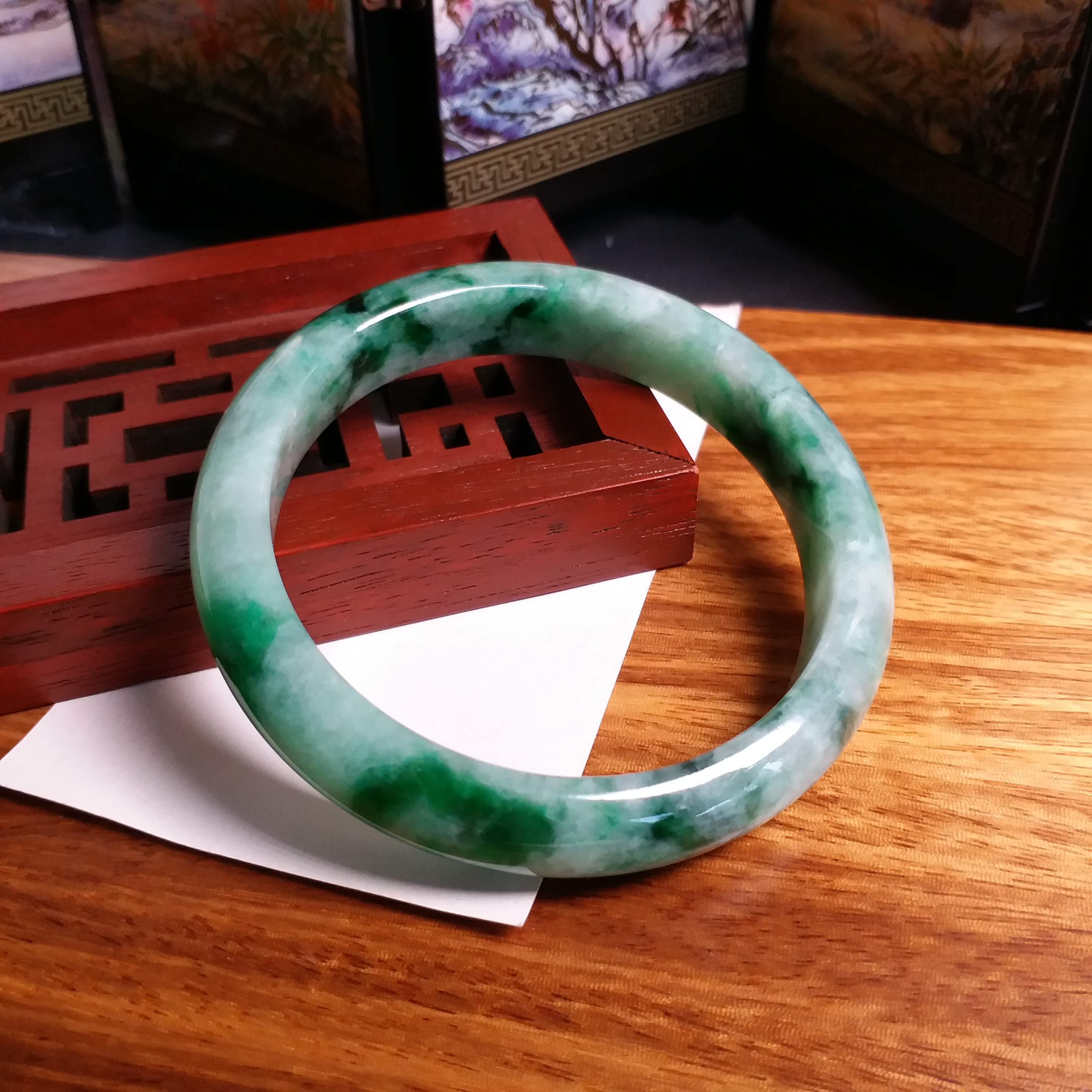 J1608 冰糯飄陽綠正圈福鐲 57.71mm (1.54)