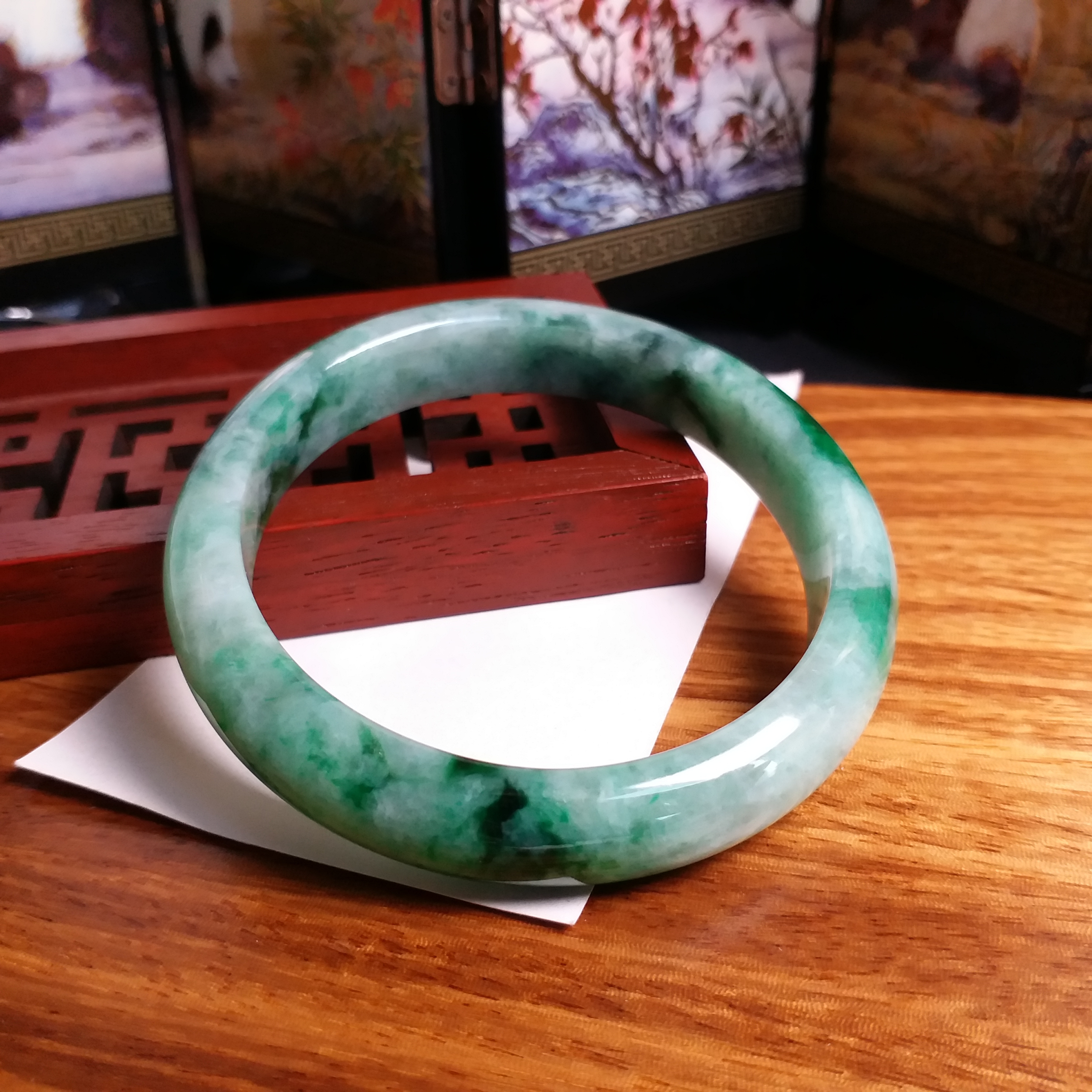 冰糯飄陽綠正圈福鐲 57.71mm, 天然翡翠A玉, 緬甸玉, Jade, Jadeite