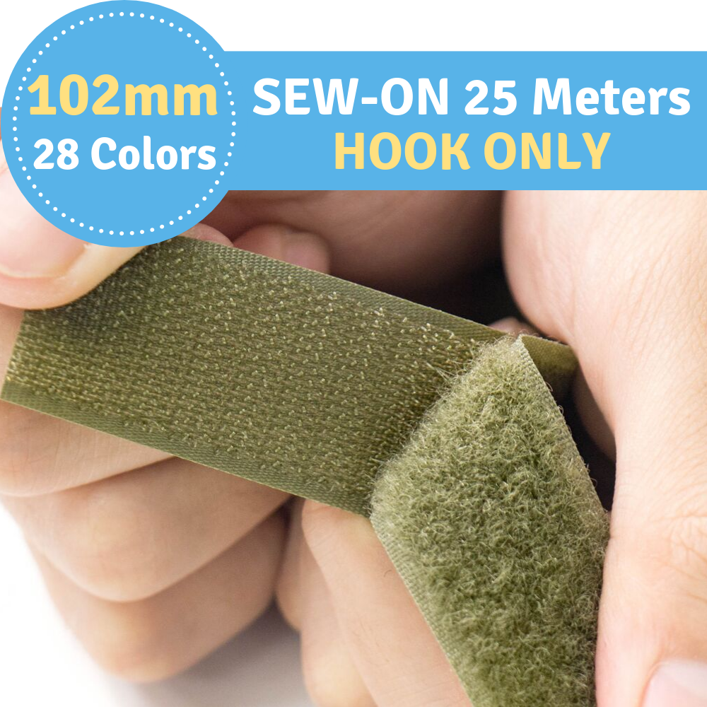 102mm Width (4") 25 Meters (984.25") Sew-On Hook ONLY Fastener Tape for 28 Colors