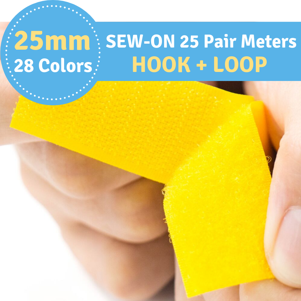 25mm Width (1") 25 Pair Meters (984.25") Sew-On Hook and Loop Fastener Tape for 28 Colors