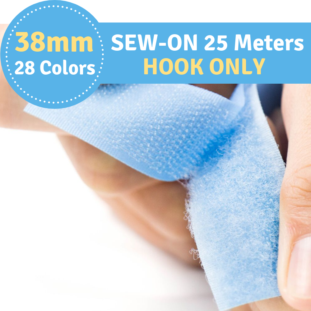 38mm Width (1.5") 25 Meters (984.25") Sew-On Hook ONLY Fastener Tape for 28 Colors