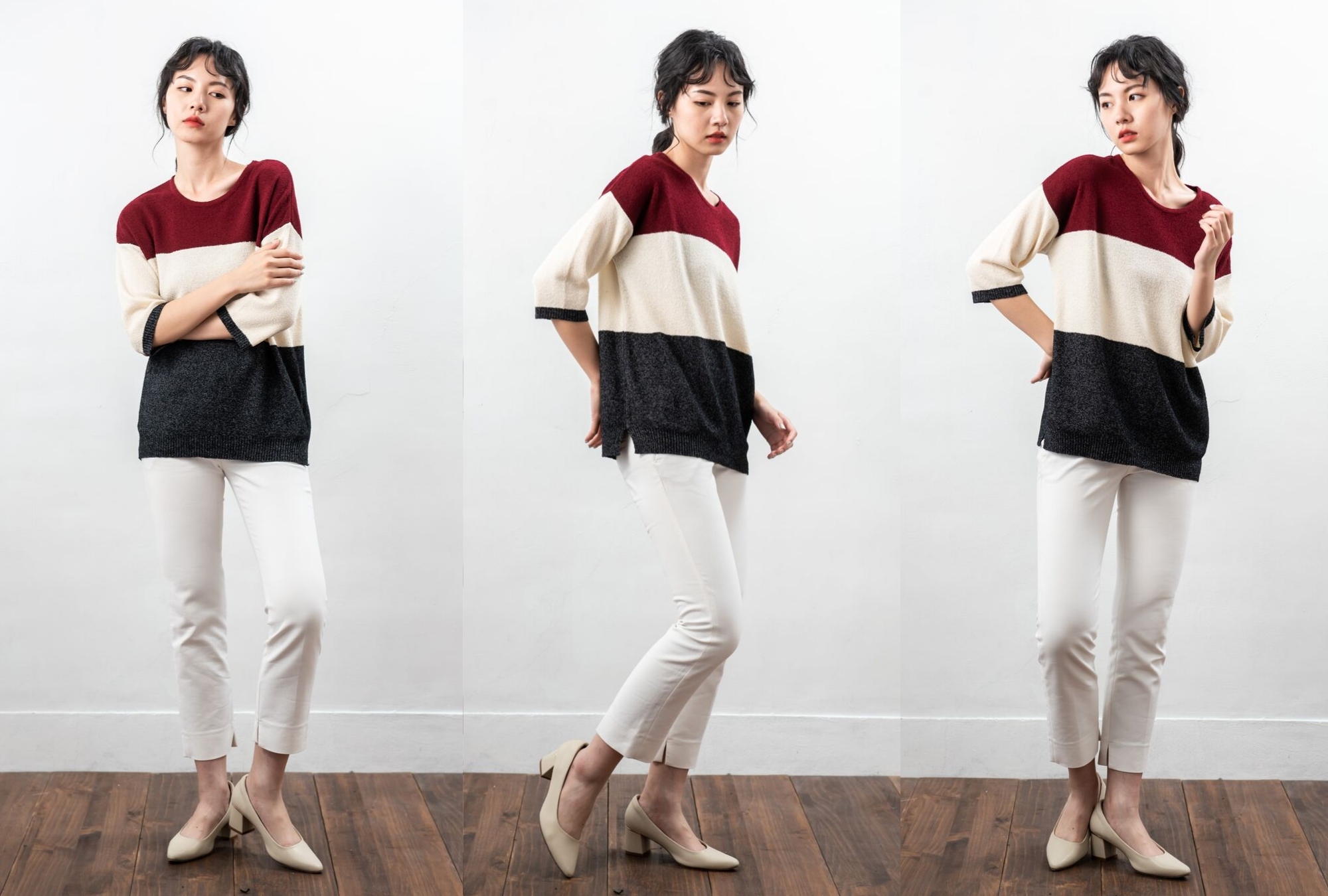 MIT七分袖女裝針織衫親膚感棗紅色塊|O-LIWAY 穿搭首選