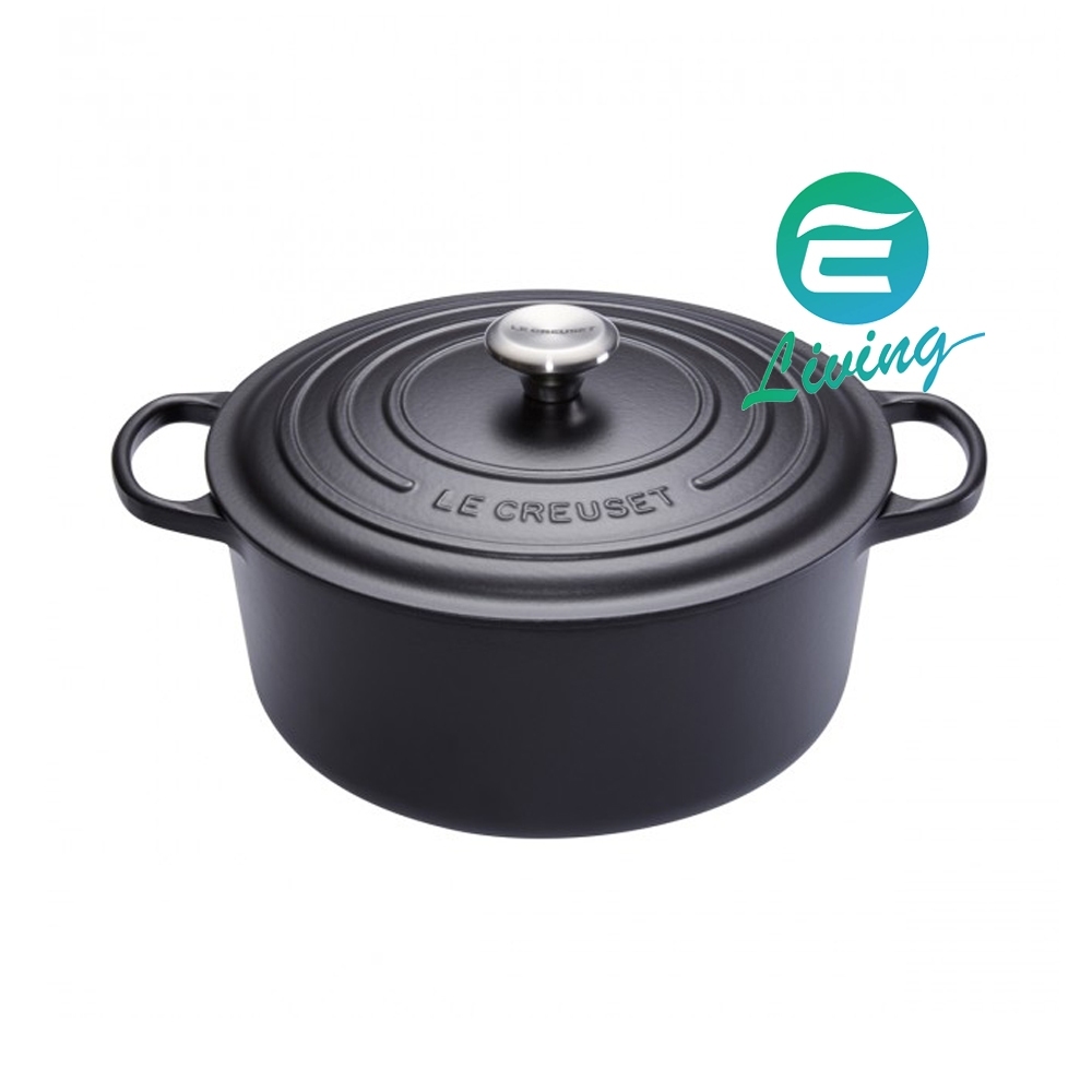 Le Creuset 圓型鑄鐵鍋22cm 3.3L 黑／櫻桃紅／火焰橘／馬賽藍／天空藍