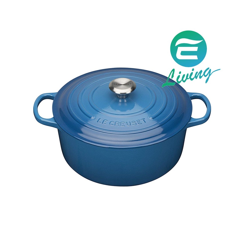 Le Creuset 圓型鑄鐵鍋22cm 3.3L 黑／櫻桃紅／火焰橘／馬賽藍／天空藍