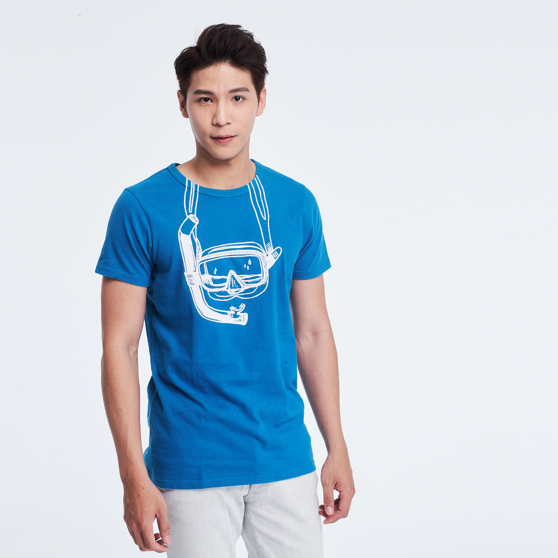 潛水鏡 短袖 蜜桃棉 男T 海藍