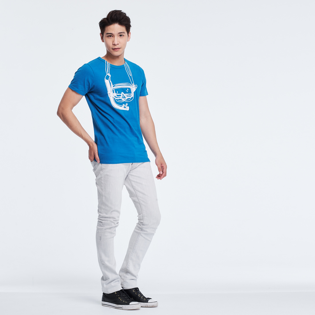 潛水鏡 短袖 蜜桃棉 男T 海藍