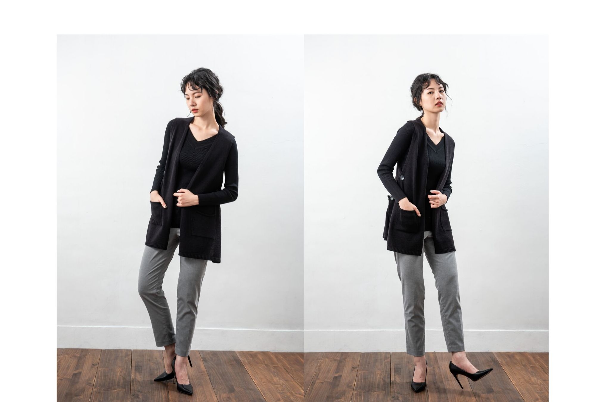 黑色V領針織背心