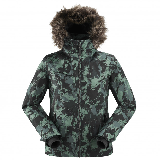 【EIDER】女防水透氣保暖印花連毛帽外套 / 9EIV4922-9097 潑墨綠