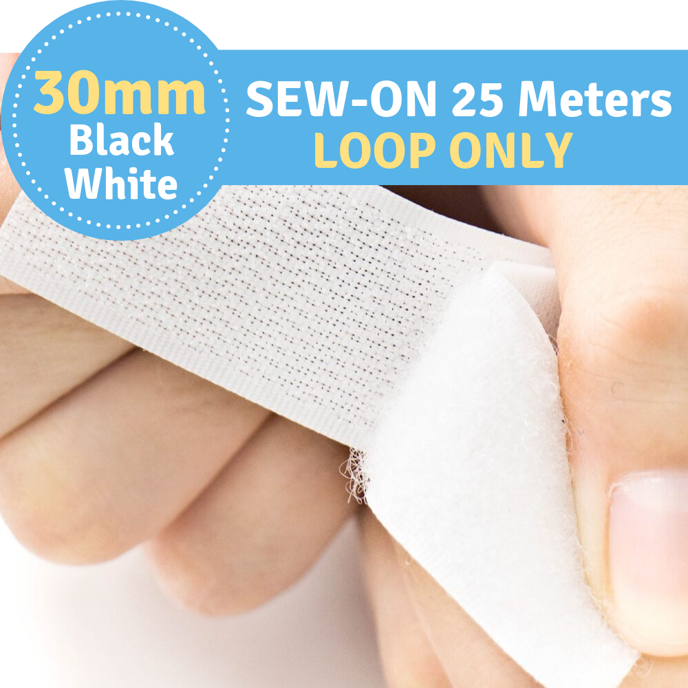 30mm Width (1-1/4") 25 Meters (984.25") Sew-On Loop ONLY Fastener Tape (Black/White)