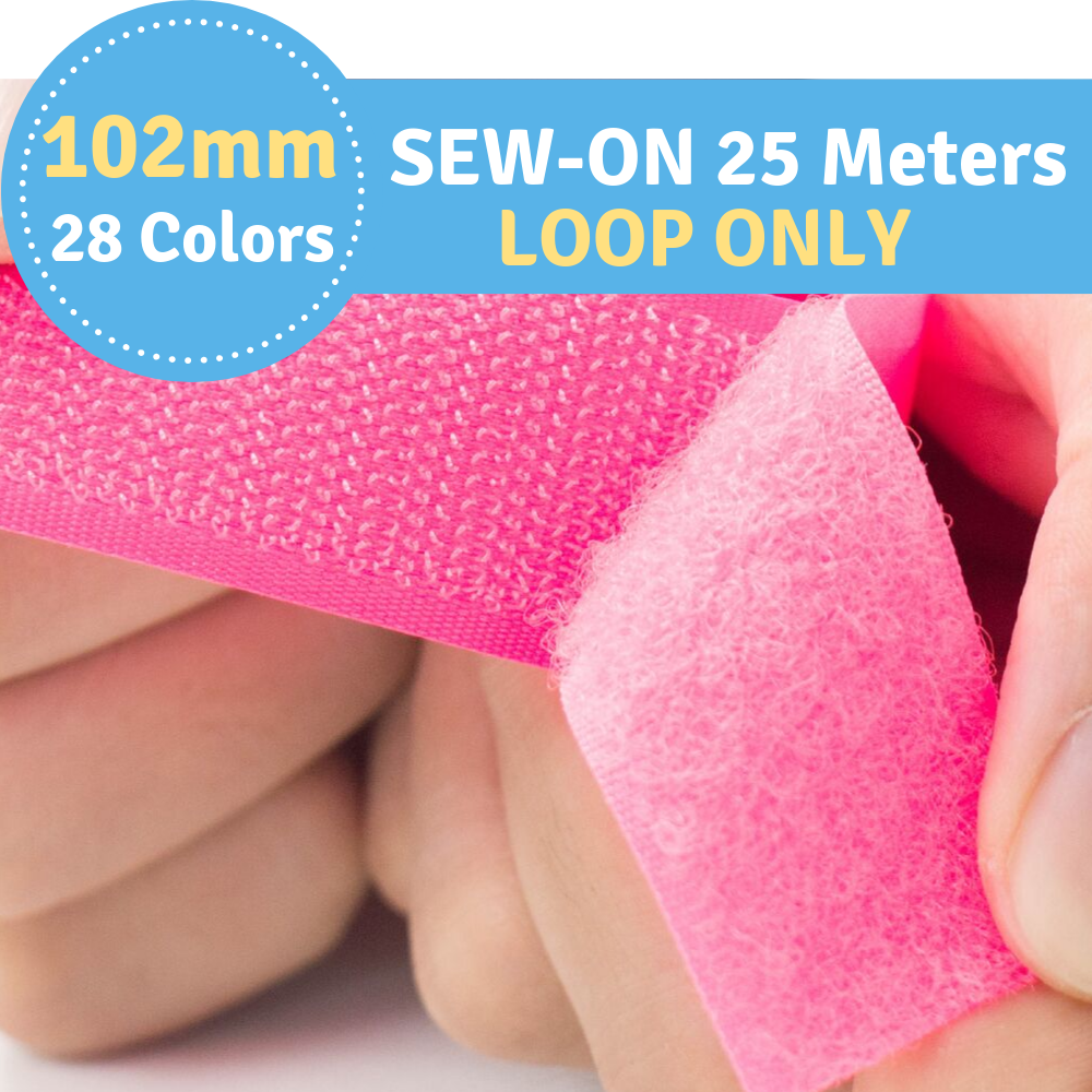 102mm Width (4") 25 Meters (984.25") Sew-On Loop ONLY Fastener Tape for 28 Colors