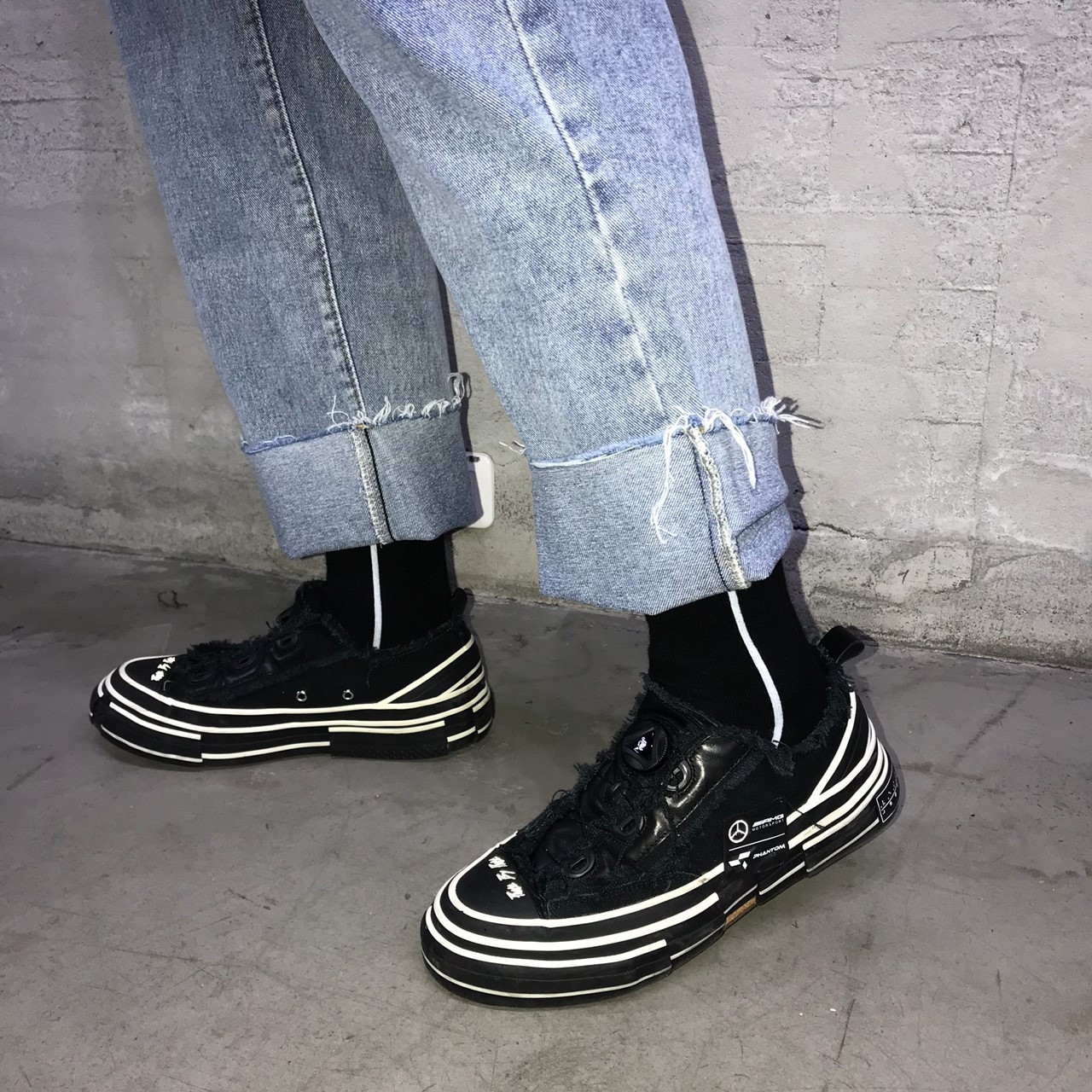 韓國新款幾何黑白線長襪