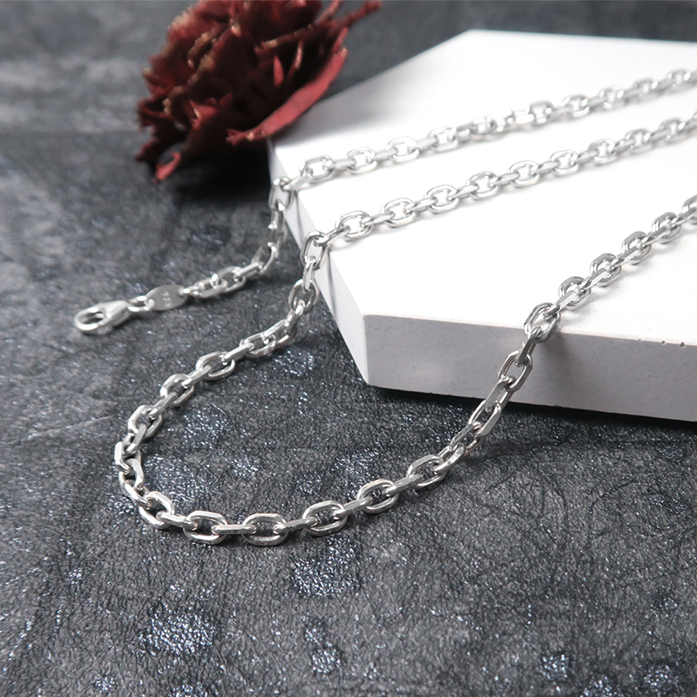 方形稜角鍊 (3.5mm 寬鍊) 925純銀項鍊 客製長度訂製 男生項鍊