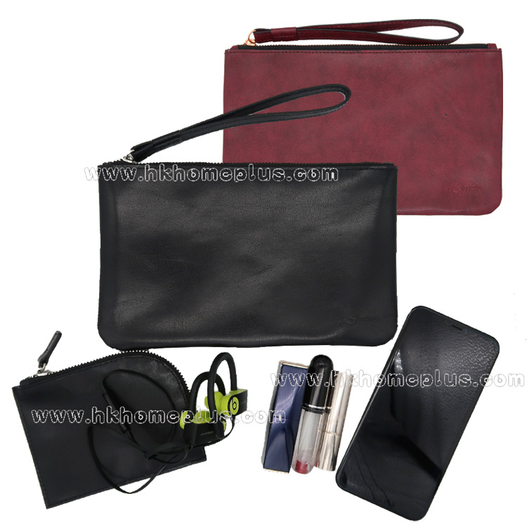 Emma: 真皮拉鍊隨行小袋連手挽帶  #11961