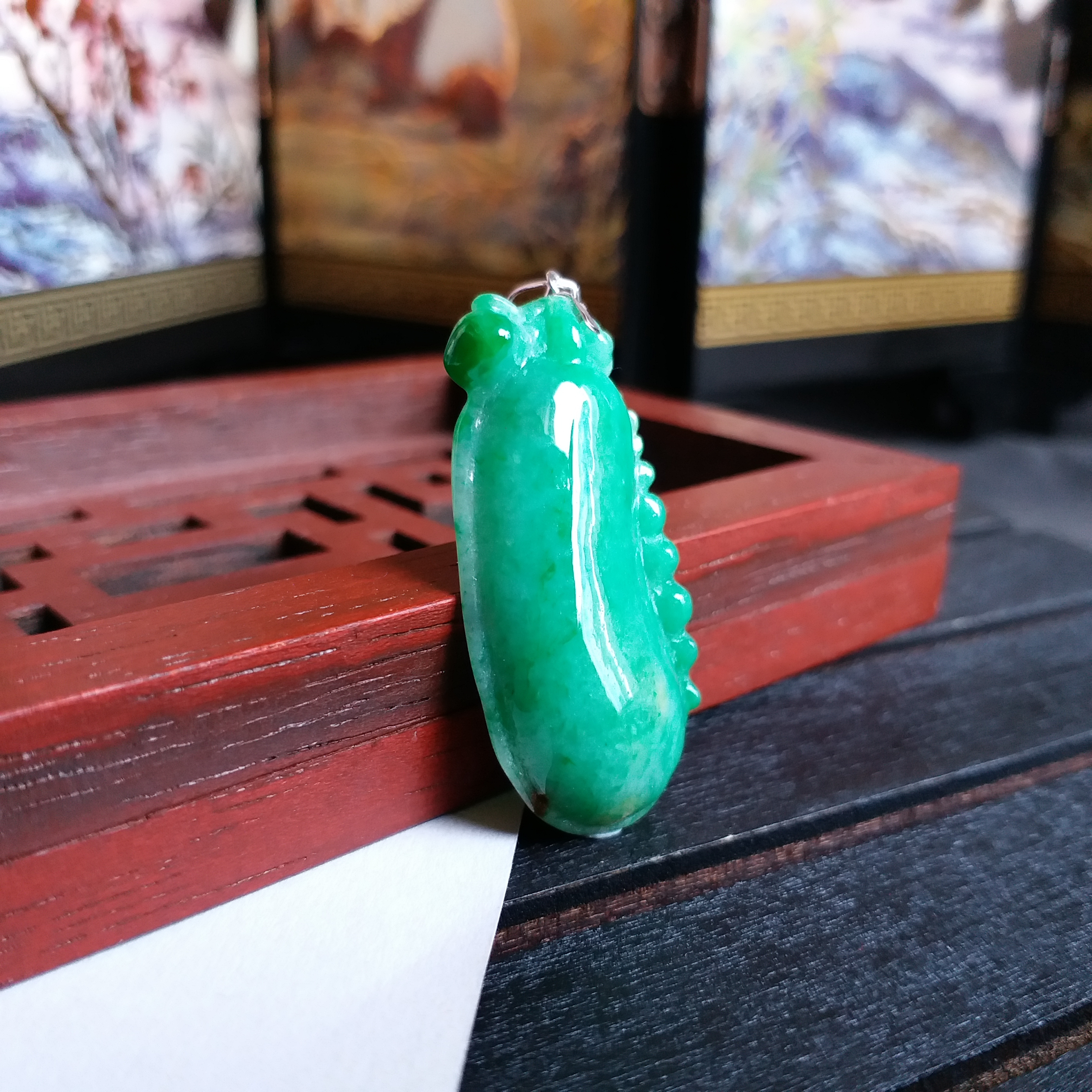 J1600 冰糯翠綠福瓜+18K金扣吊墜