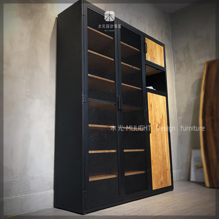 美式粗曠實木鐵網鞋櫃|可訂製