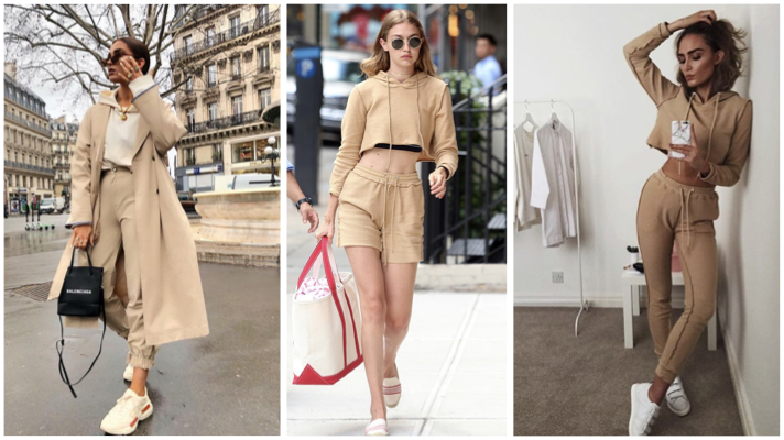 歐美名人最愛的奶茶色帽t套裝穿搭，散發濃濃隨性時髦感