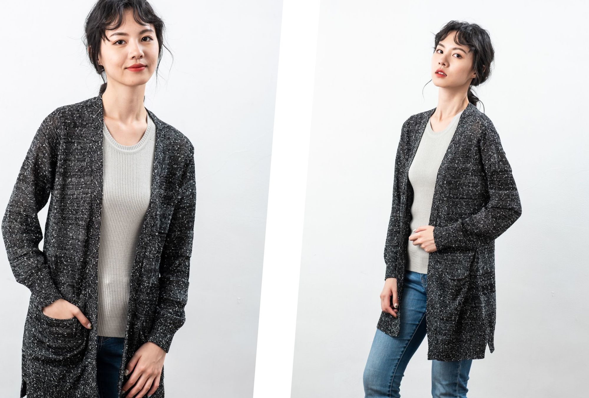 台灣製長版針織外套-黑灰色 |O-LIWAY 穿搭首選