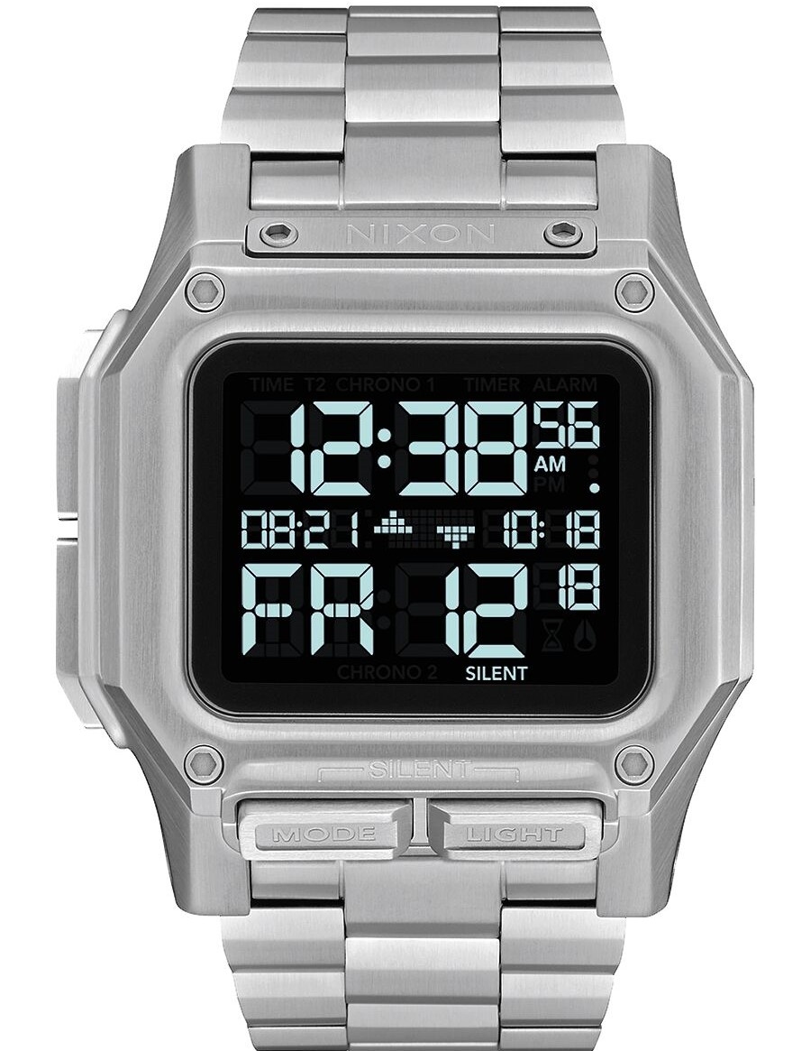萬年鐘錶 - NIXON 尼克森 衝浪  REGULUS SS 街頭閃光 全銀不鏽鋼電子錶  A1268-000   錶徑46MM
