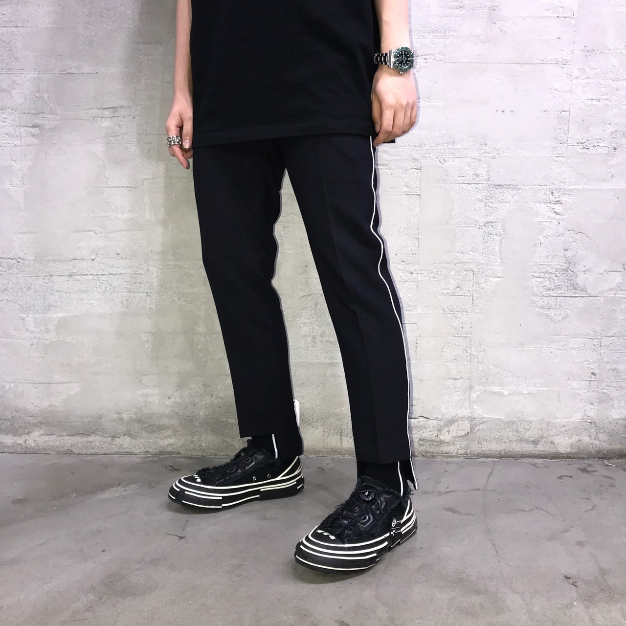 韓國 側白線不規則九分西裝褲