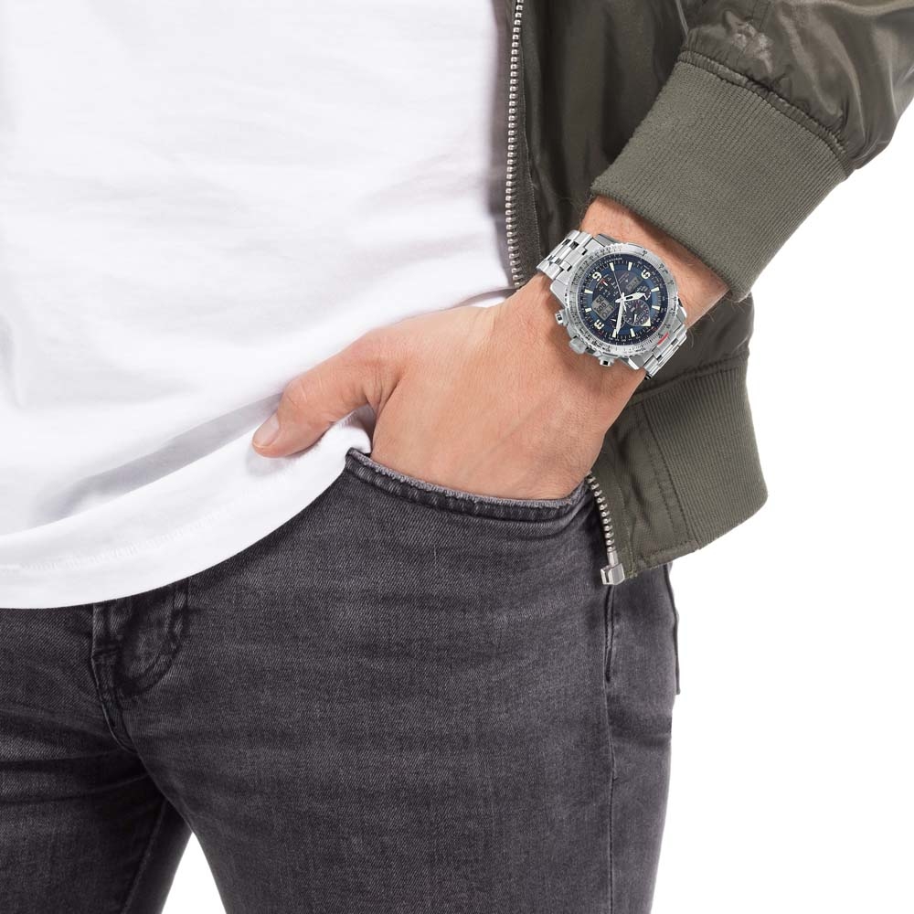 萬年鐘錶 - Citizen 星辰錶  光動能電波  鈦金屬'航空飛行錶  JY8100-80L   錶徑45.4MM