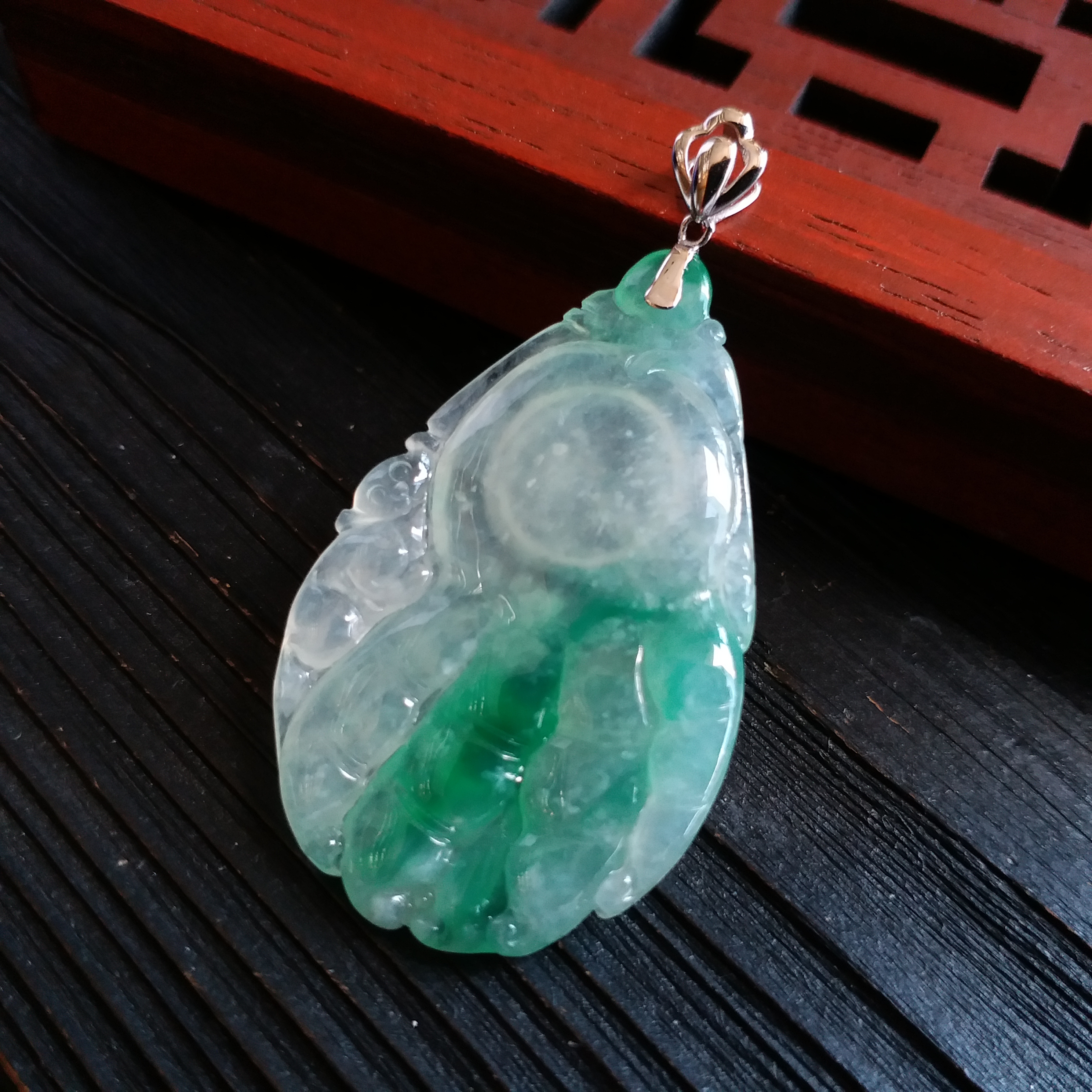 J1603 冰種佛手福瓜+18K金扣吊墜